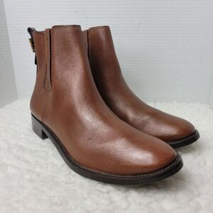 Tory Burch Chelsea Bootie Womens Size 10.5M Bronw Leather Buckle Acccent Back